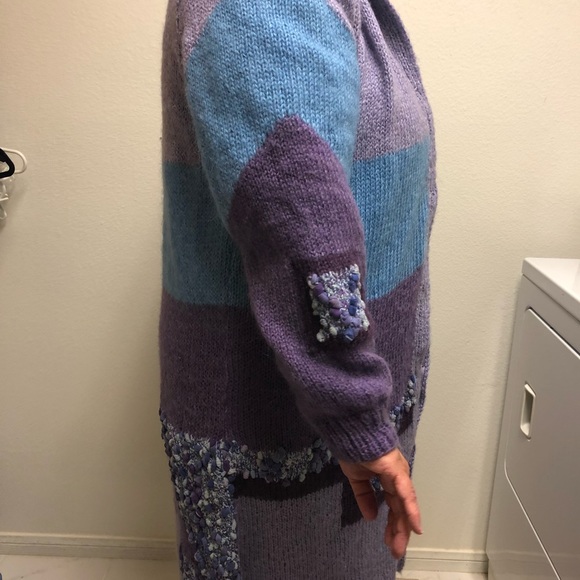 COPY - Hand Knit Cardigan Sweater Purple Multi Color XL - Picture 2 of 8